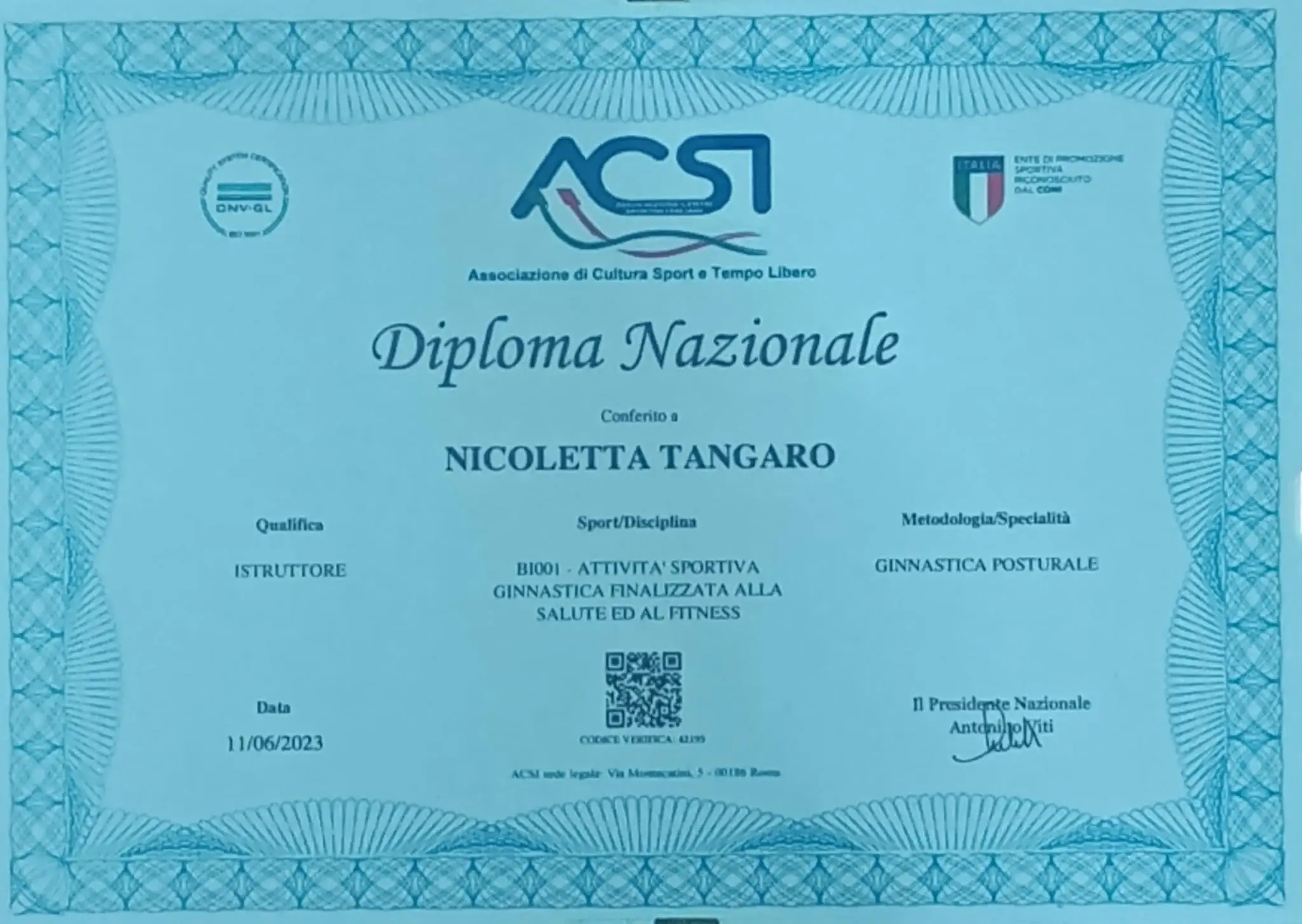 Diploma posturale acsi Nicoletta